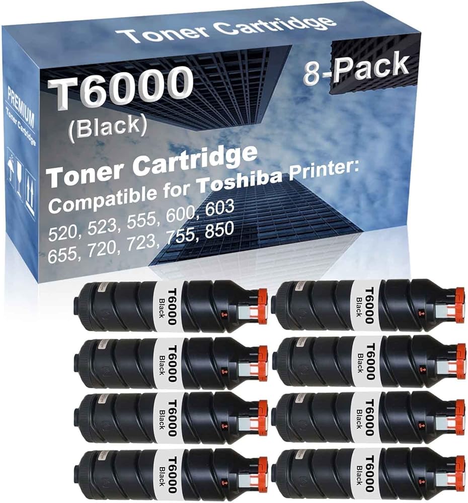 8-Pack Compatible High Yield 603, 655, 720 Printer Cartridge Replacement for Toshiba T6000, T7200, T8550 Toner Cartridge (Black)