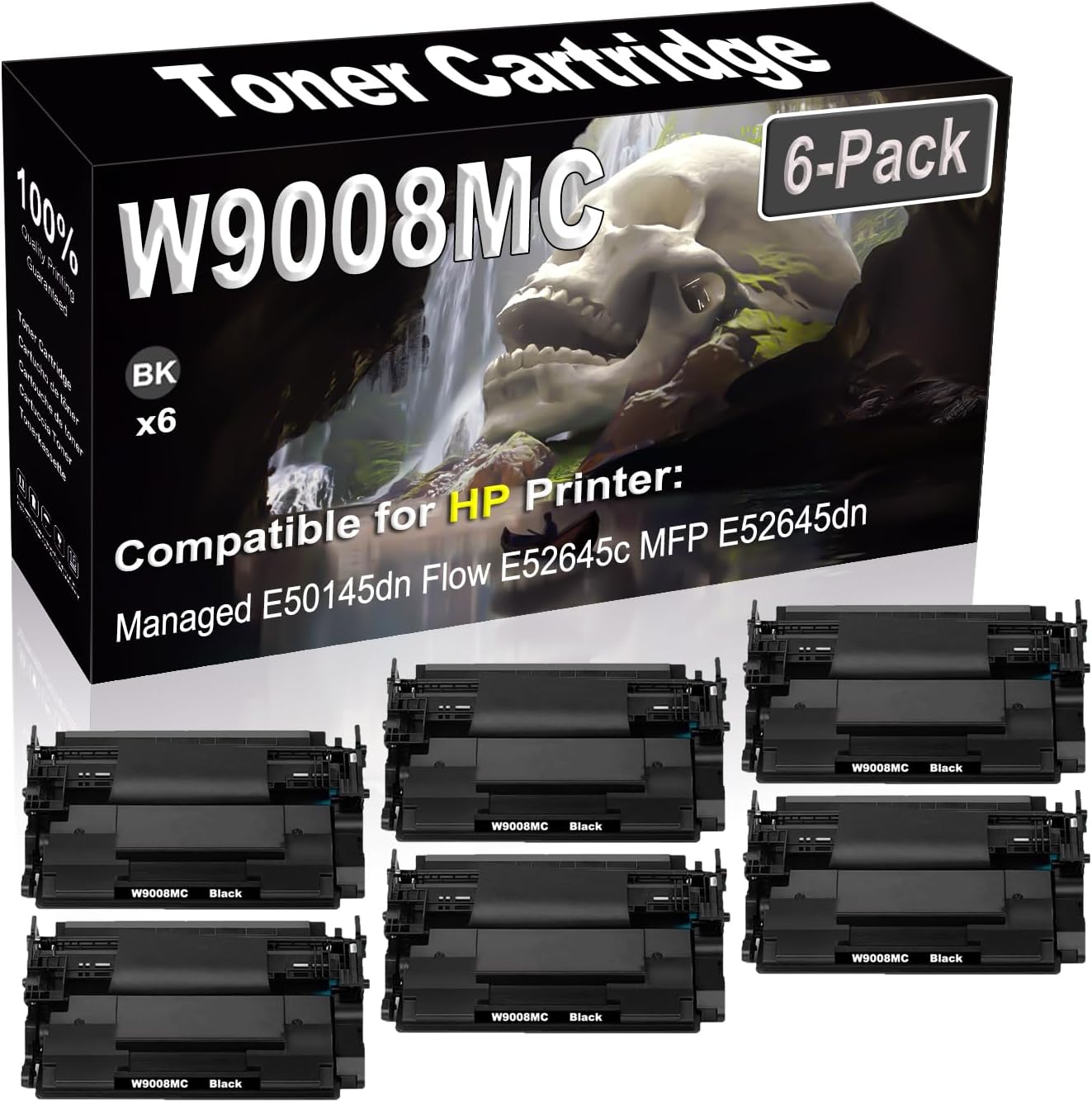 SINIYA 6-Pack Compatible High Capacity W9008 W9008MC Imaging Toner Cartridge use for Managed E50145dn Flow E52645c MFP E52645dn Printer (Black)