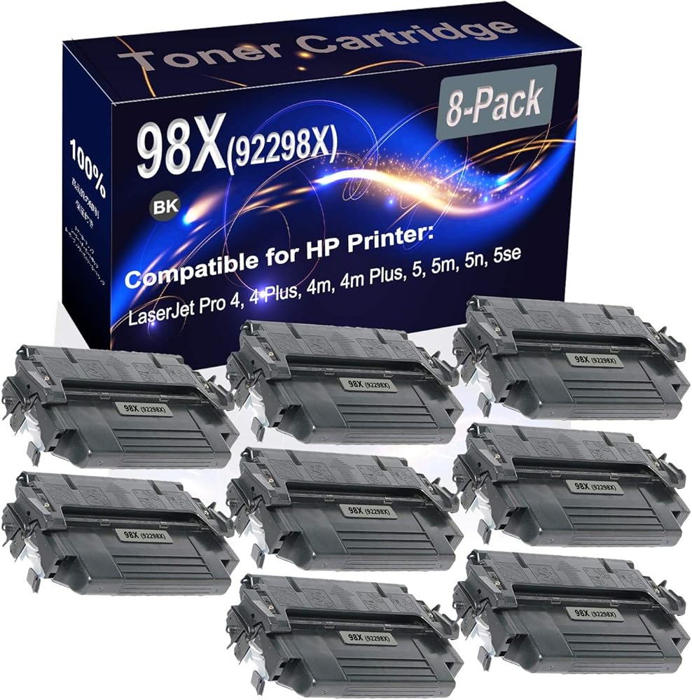 8-Pack (Black) Compatible High Yield 98X (92298X) Printer Cartridge use for HP 4, 4 Plus, 4m, 4m Plus, 5, 5m Printer