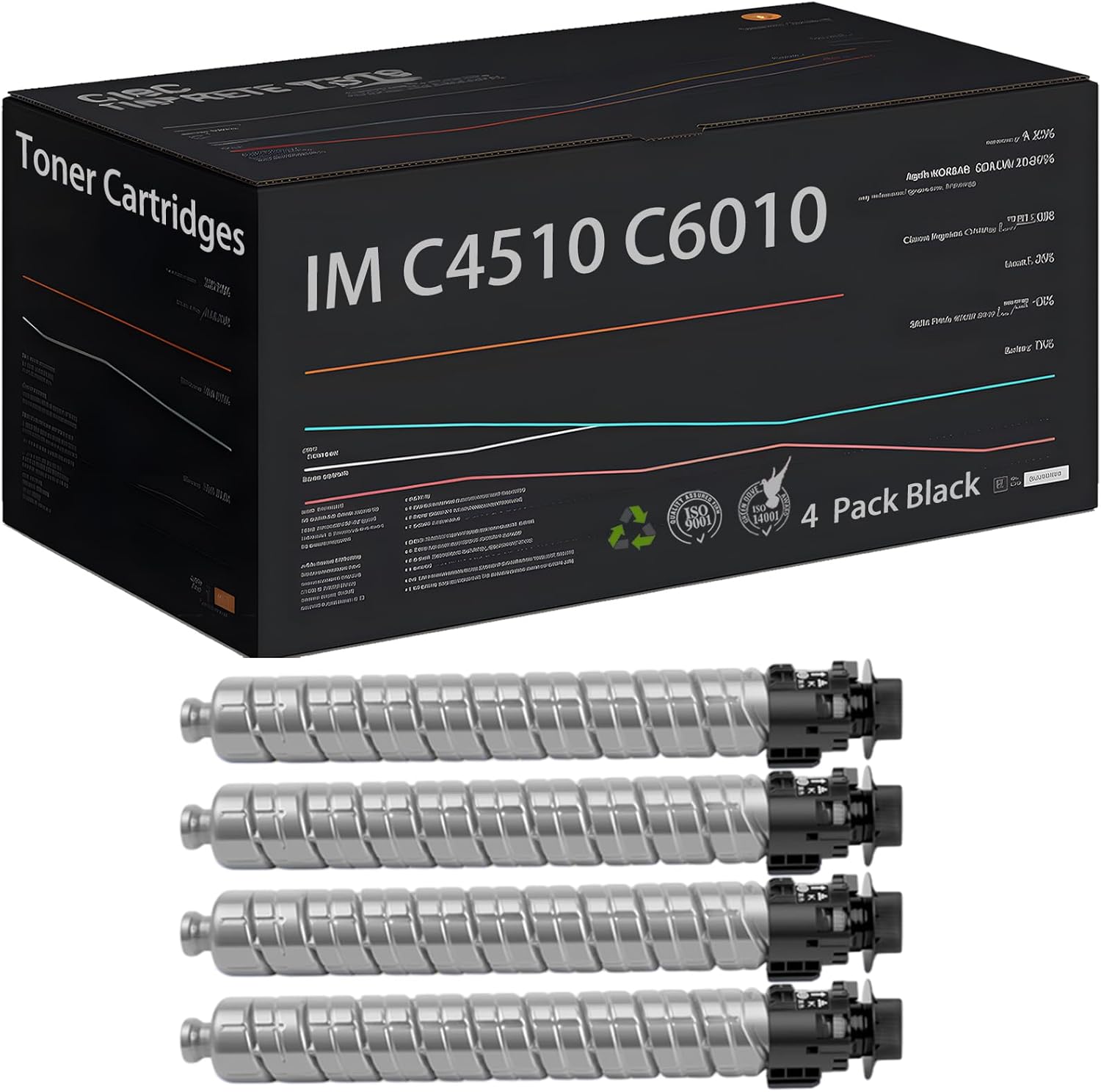 Wondrx High Yield 842526 842527 842528 842529 Toner Cartridges, Compatible with Ricoh IM C4510 C6010 Printer - Estimated Yield 43000 Pages (4 Pack Black)