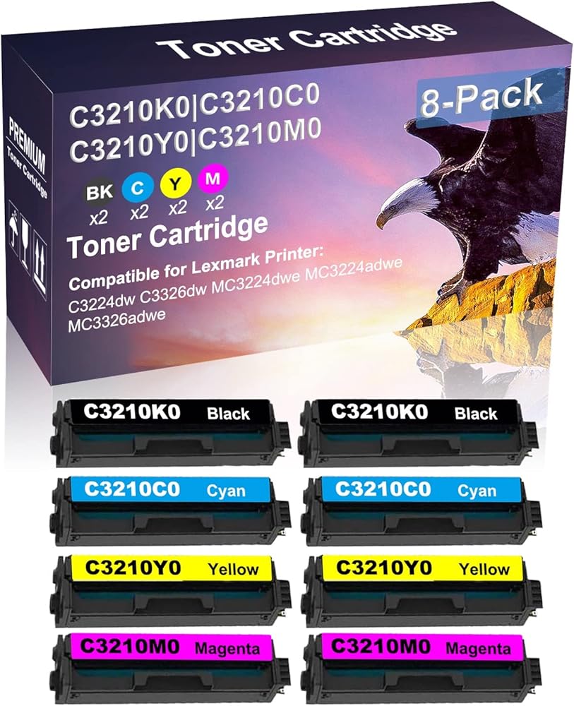 Credibility Store 8-Pack (2BK+2C+2Y+2M) Compatible High Yield C3210K0+ C3210C0+ C3210Y0+ C3210M0 Laser Printer Toner Cartridge Used for MC3224adwe MC3326adwe Printer