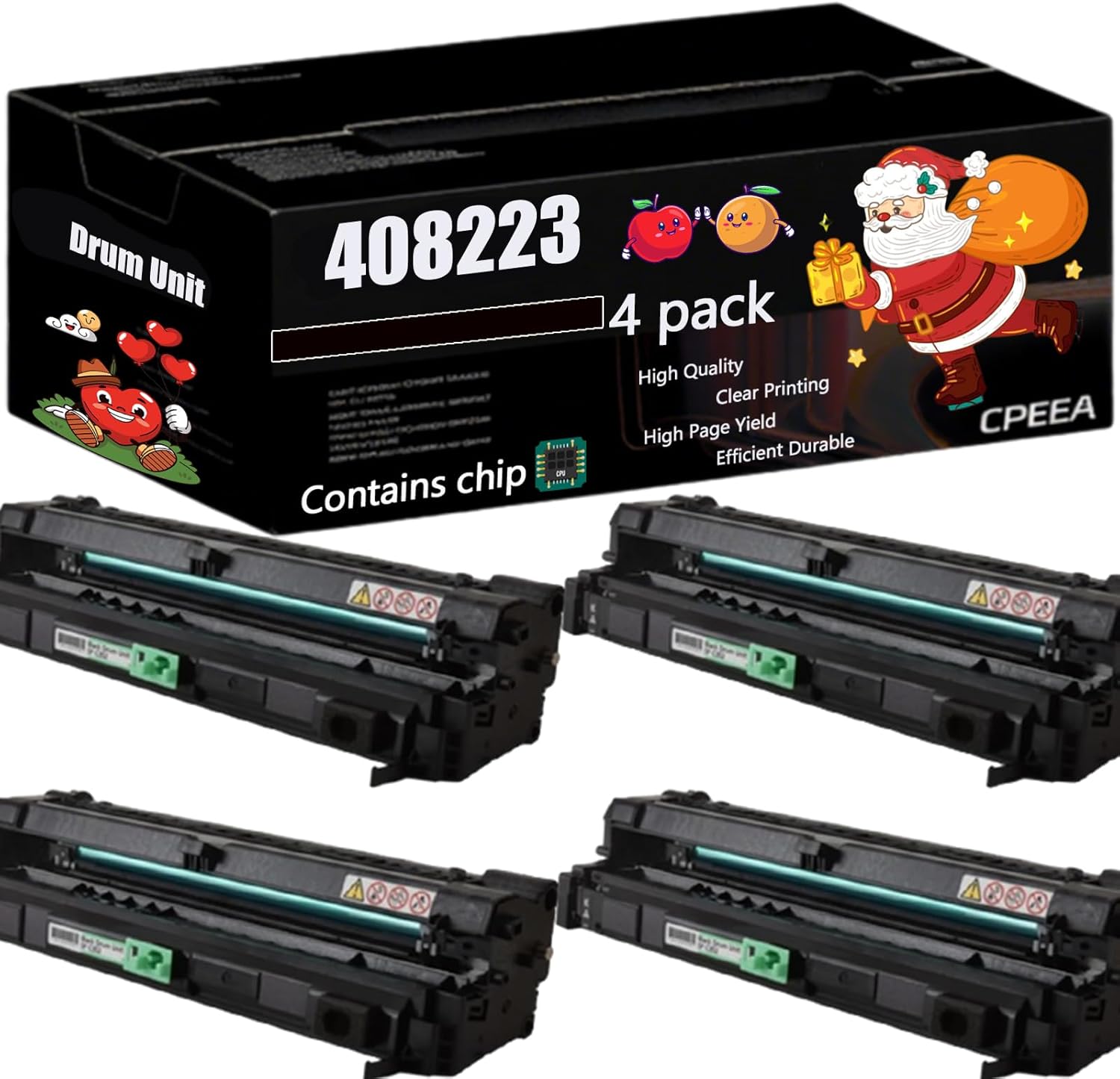 Compatible for Lanier 408223 Drum Unit Work for Lanier SP C360SFNw SP C352DN Printers, with Chip, High Yield 20000 Pages, Clear Printing (4 Pack Black)
