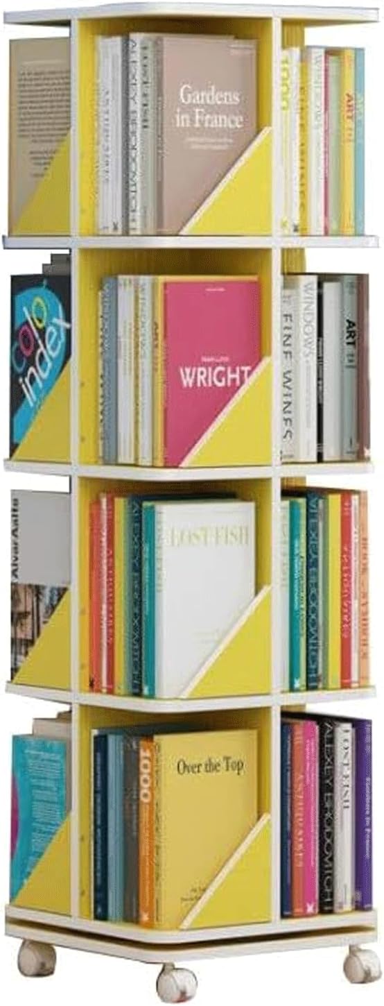 JKSVTF Reliable Bookshelf Rotating Bookshelf Particleboard Bookshelf 360 ° Flexible Display Removable Bookcase with 4 Casters Rack Bookcase Safe and Stable (40 * 40 * 137.7cm)