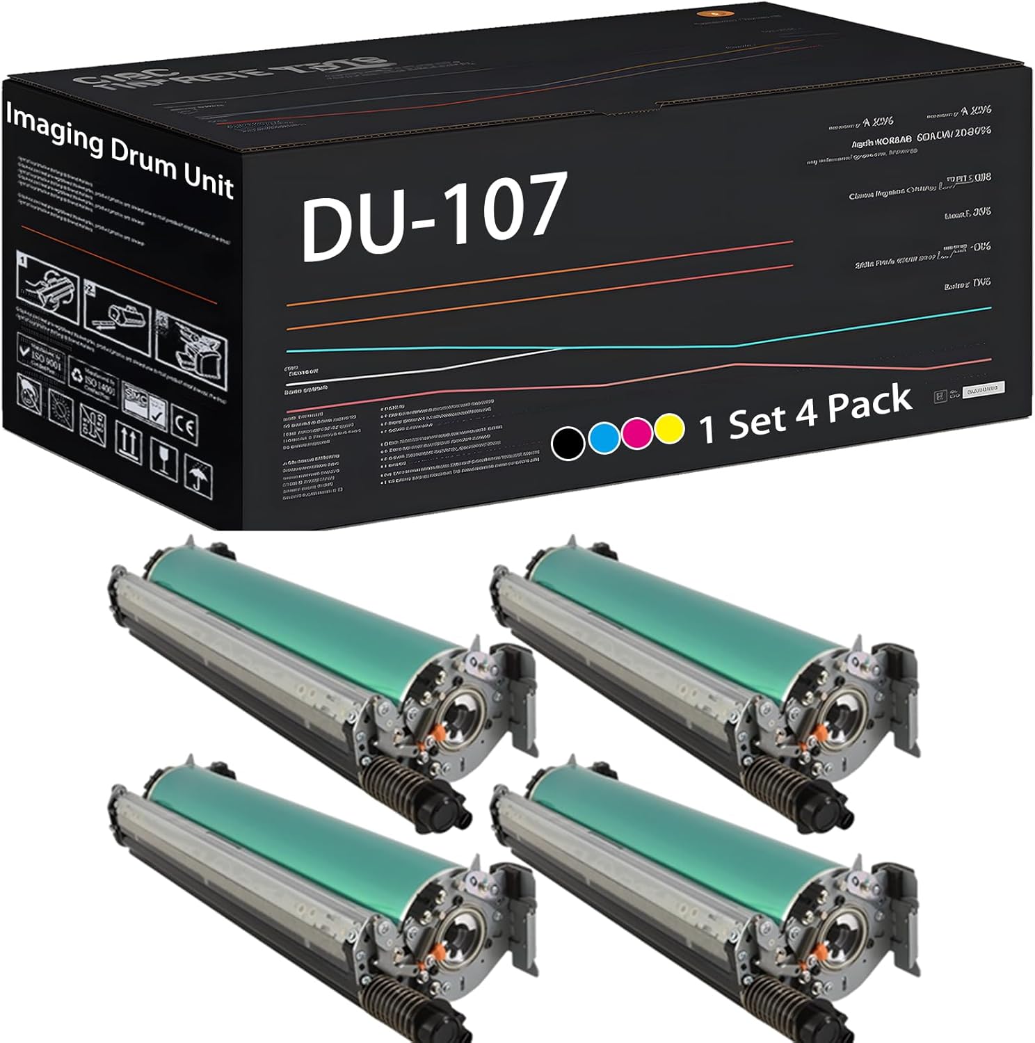 UVUMB Compatible with Konica Minolta DU-107 Imaging Drum Unit Work for Konica Minolta bizhub Press C1085 C1100 Printers, with Chip, High Yield 92000 Pages, High-Definition Printing (4-Pack BK/C/M/Y)