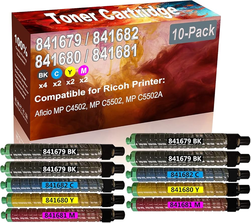 Credibility Store 10-Pack (4BK+2C+2Y+2M) Compatible High Yield 841679 841682 841680 841681 Printer Toner Cartridge use for Ricoh Aficio MP C4502, MP C5502 Printers