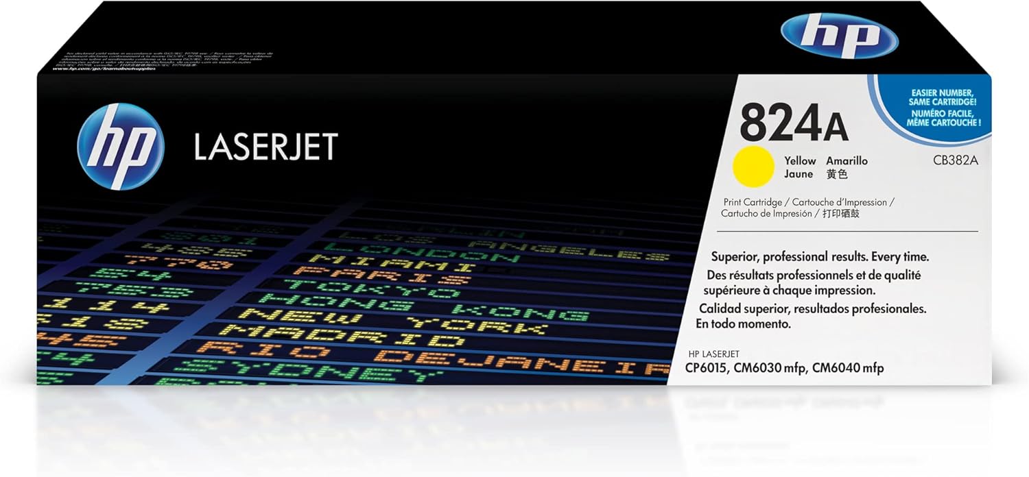 HP Original 824A Yellow Toner Cartridge | Works Color LaserJet CM6030 MFP, CM6040 MFP, Color LaserJet CP6015 Series | CB382A