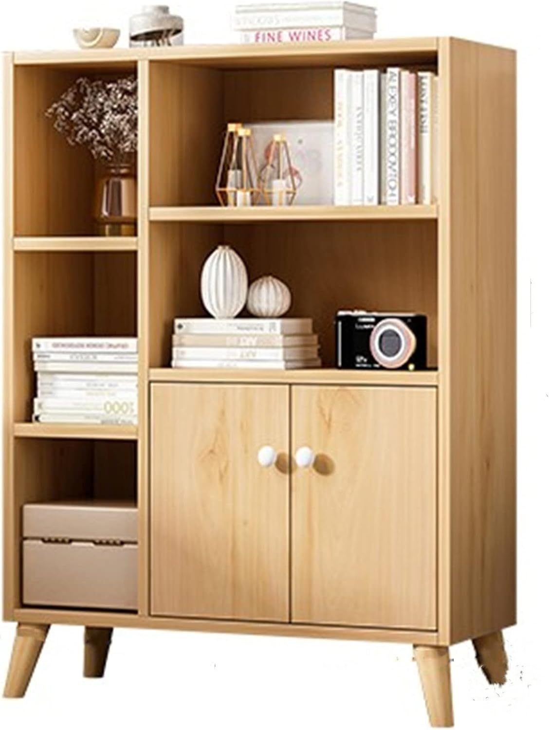 NERDOH Shelf Multi-Layer Storage Rack Bookshelf Floor-to-Ceiling Small Bookcase Simple Modern Bay Window Bookshelf Cabinet for Living Room (Color : Natural, Size : 102x24x74cm)