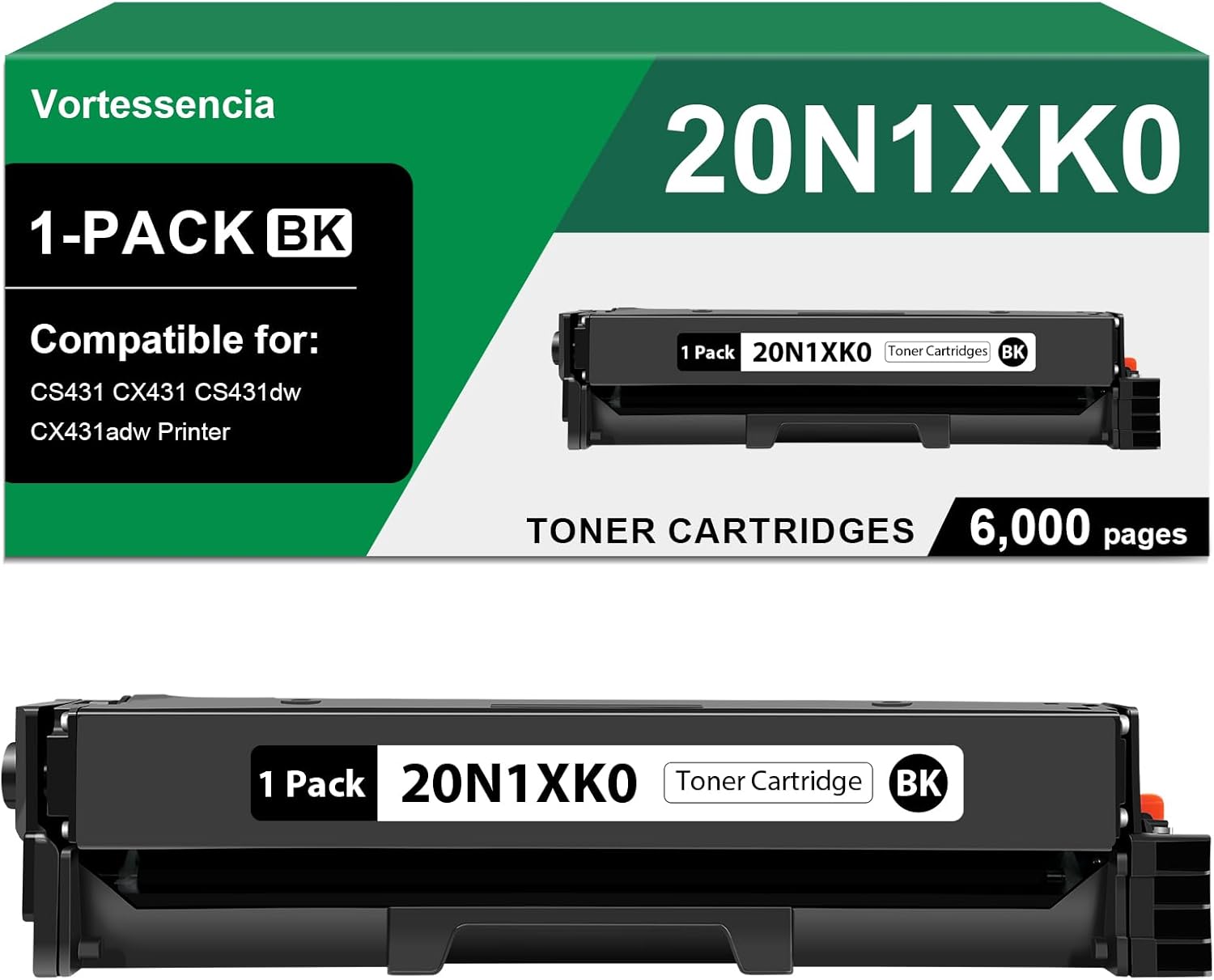 Vortessencia 20N1XK0 High Yield Toner Cartridges Compatible for Lexmark CS431 CX431 CS431dw, CX431adw Printer, 1 Pack 6,000 Pages