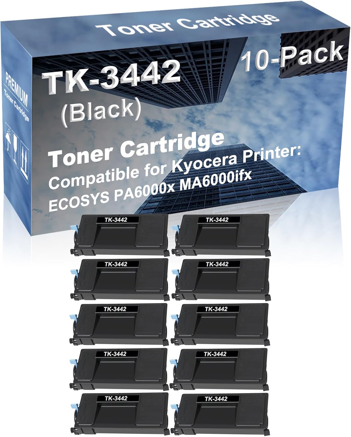 10-Pack Compatible High Yield ECOSYS PA6000x MA6000ifx Printer Cartridge Replacement for Kyocera TK-3442 TK3442 (1T0C0T0US0) Toner Cartridge (Black)