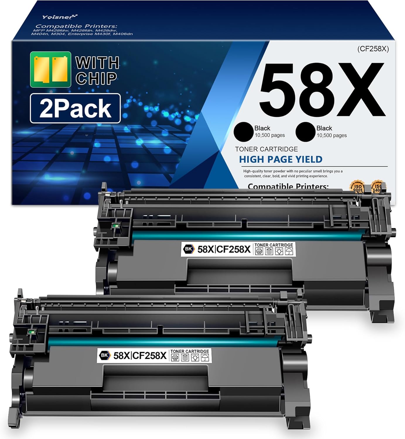 YOISNER 58X CF258X Toner Cartridge Black Super High Yield 58A M428fdw M404n Replacement for HP 58X CF258X CF258A Toner Cartridge for HP LaserJet Pro M404dn MFP M428fdn M428dw Printer 58A Ink 2 Pack