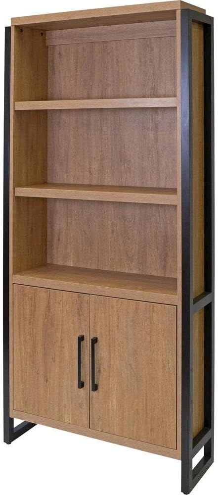 Starlight Canyon Home Wood Laminate Bookcase with Doors, 3 Adjustable Shelves, Fixed Shelf, Concealed Storage, Brown Finish