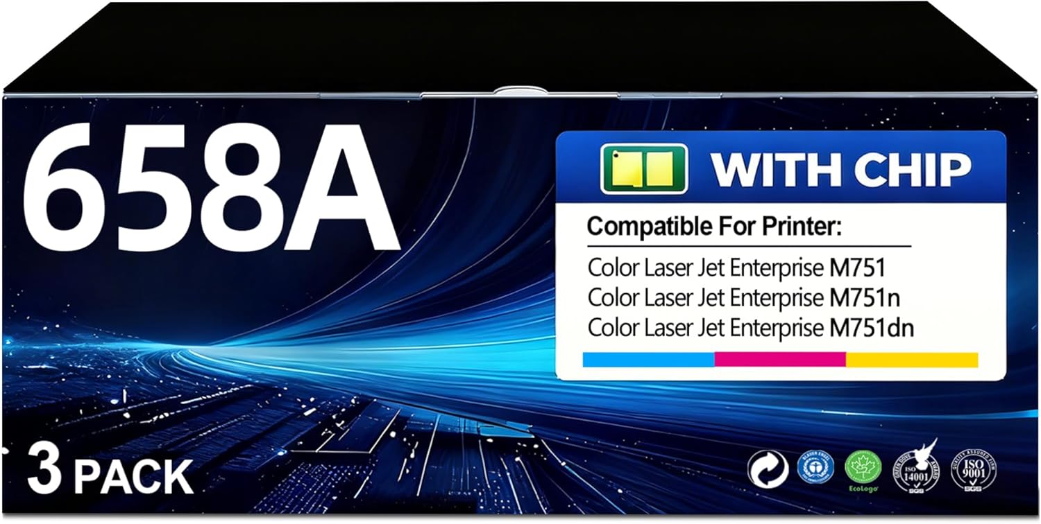BERRYSKY 658A Toner Cartridge (3-Pack,Cyan/Magenta/Yellow) Compatible HP 658A 658X Toner Replacement for Color Laser Jet Enterprise M751 M751n M751dn Printer