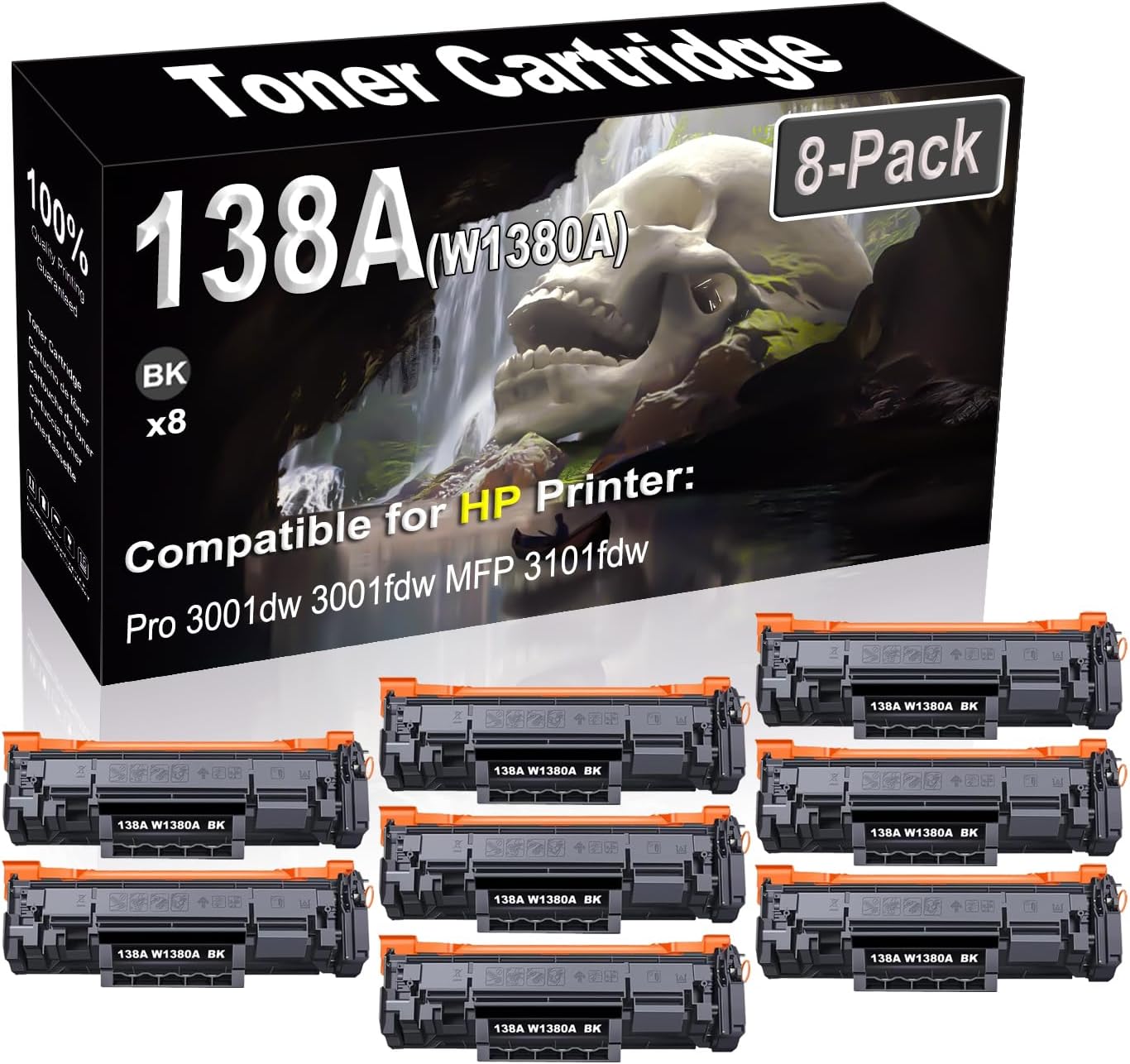 SINIYA 8-Pack (Black) Compatible Pro 3001dw 3001fdw MFP 3101fdw Laser Printer Cartridge (High Capacity) Replacement for 138A W1380A Printer Cartridge