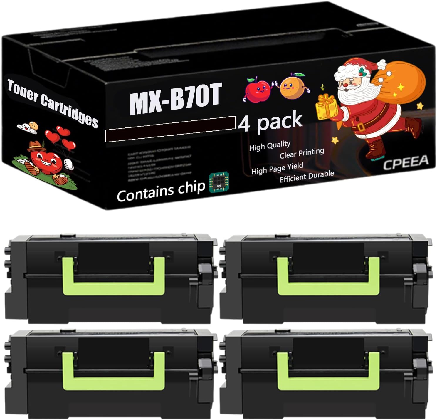 Compatible for Sharp MX-B70T Toner Cartridges Work for Sharp MX-B557F MX-B557P MX-B707P Printers, with Chip, High Yield 55000 Pages, Clear Printing (4 Pack Black)
