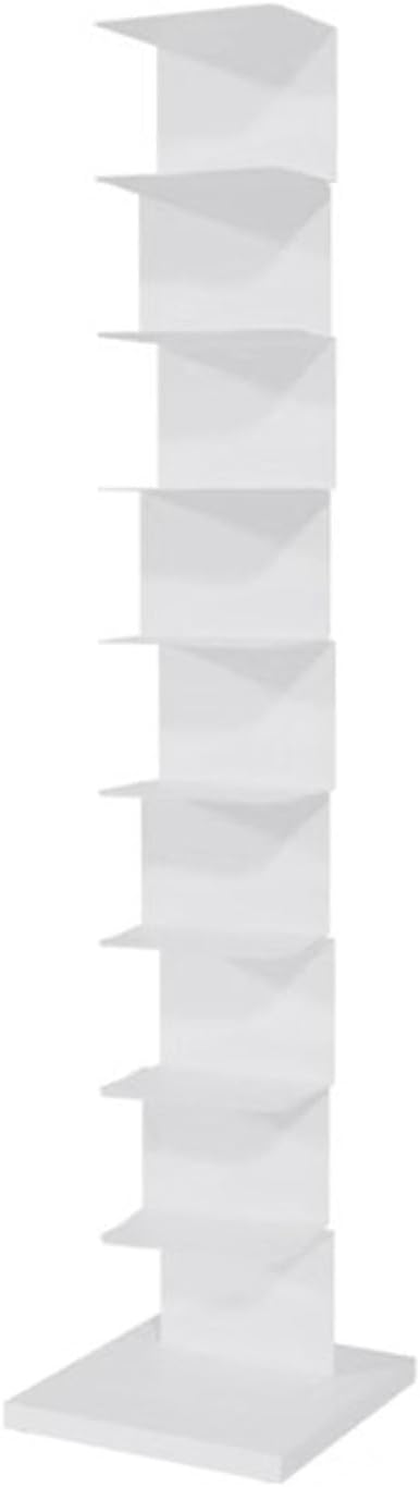 JCWGLY Bookcases Floor Standing Metal Bookshelf Modern Vertical Invisible Bookcase Corner Bookshelf for Living Room Bedroom Office Large Capacity Organizer Shelf(White,9 Tier)