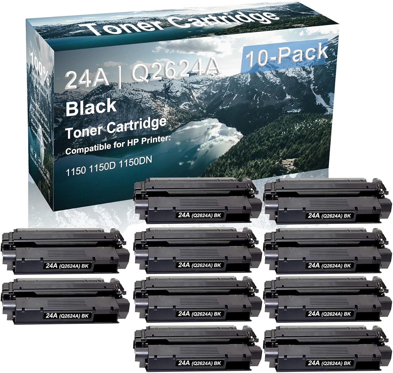 10 Pack Compatible High Capacity 24A | Q2624A Laser Printer Toner Cartridge use for HP 1150 1150D 1150DN Printer (Black)