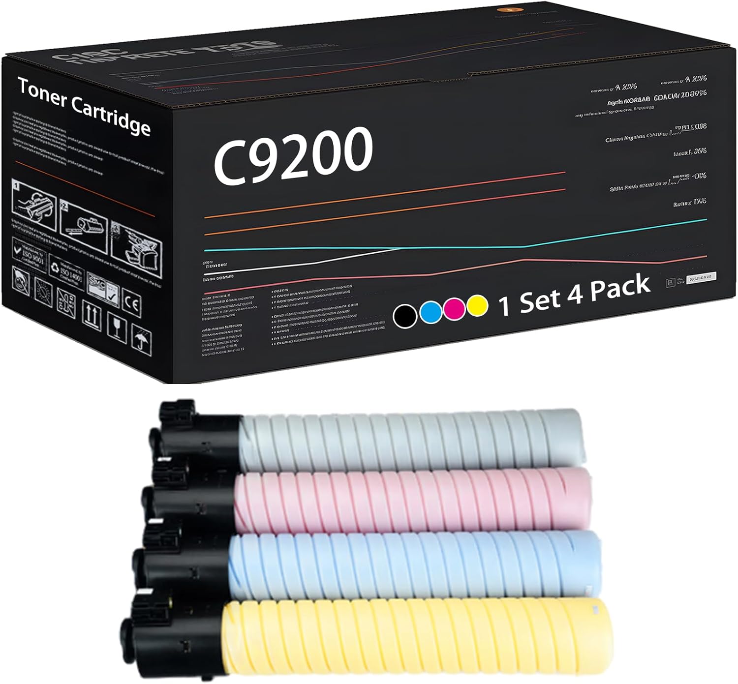 UVUMB Compatible with Ricoh C9200 Toner Cartridge Work for Ricoh Pro C9200 Printers, with Chip, High Yield 60000 Pages, High-Definition Printing (4-Pack BK/C/M/Y)