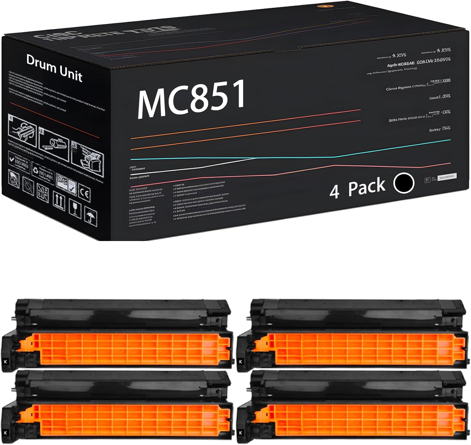 UVUMB Compatible with Okidata OKI MC851 Drum Unit Work for Okidata OKI MC851cdtn MC851cdtn+ MC851cdxn MC851cdxn+ MC851dn+ Printers (4 Pack Black)