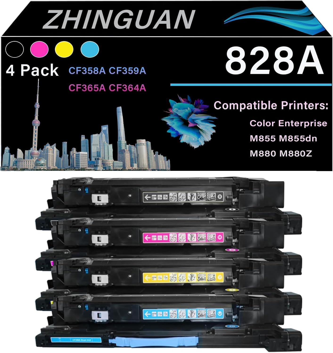 ZHINGUAN Remanufactured 4PK 828A CF358A CF359A CF365A CF364A Imaging Drum Unit Works for Color Enterprise M855 M855dn M880 M880Z Printer