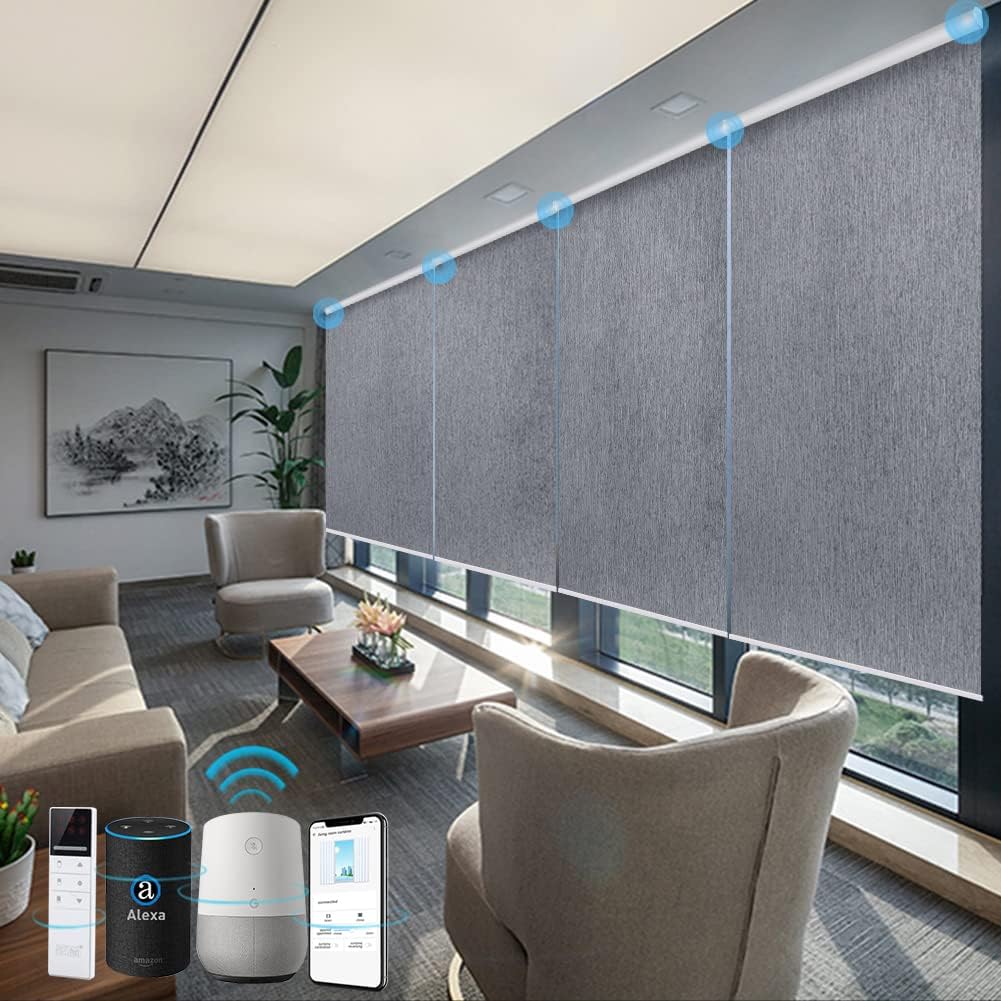 TIPIACE Smart Hard-Wired Motorized Blinds Compatible with Alexa, Remote Control Full Blackout Luxury Victoria Series Fabric Window Shades for Office Home（Full BLackout- 5107 ）