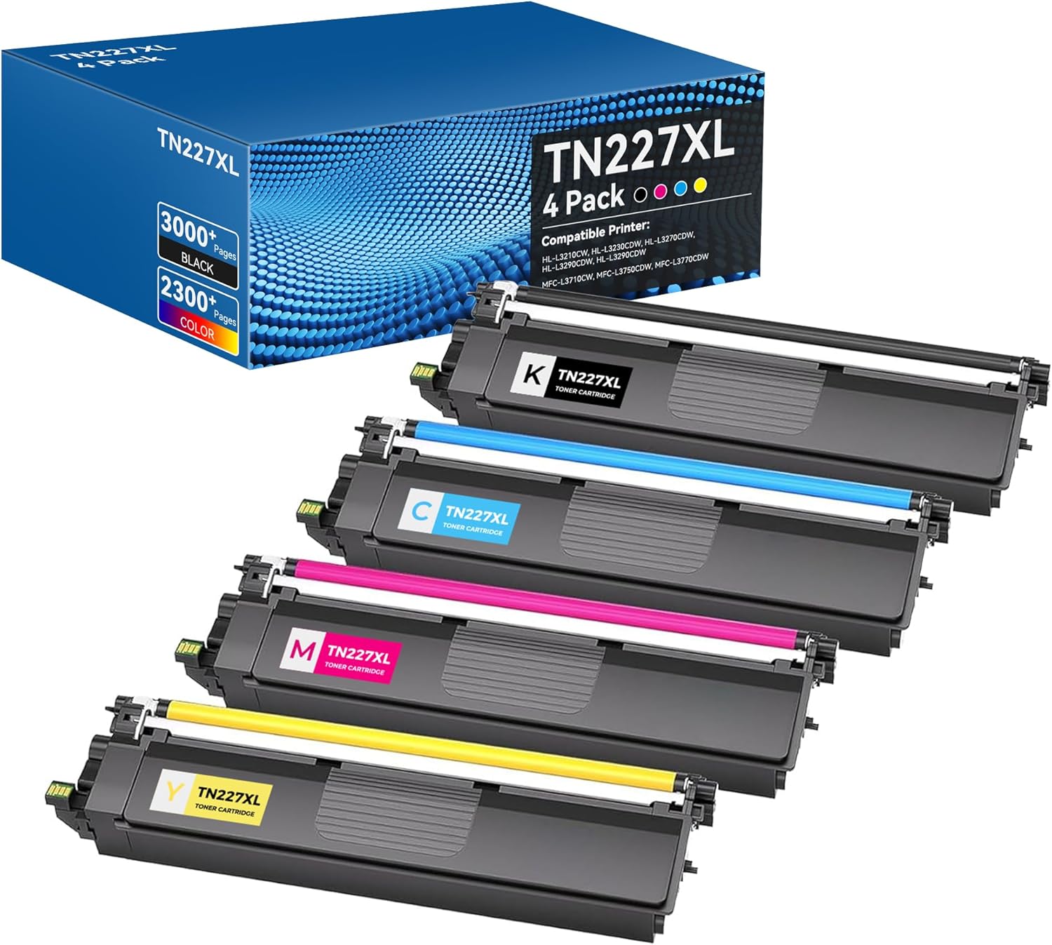 TN227 Toner Cartridges High Yield Compatible for Brother TN227 TN223 Toner Cartridges for Brother HL-L3210CW HL-L3230CDW HL-L3290CDW MFC-L3710CW MFC-L3750CDW MFC-L3770CDW Printer(BK/C/M/Y,4 Pack)