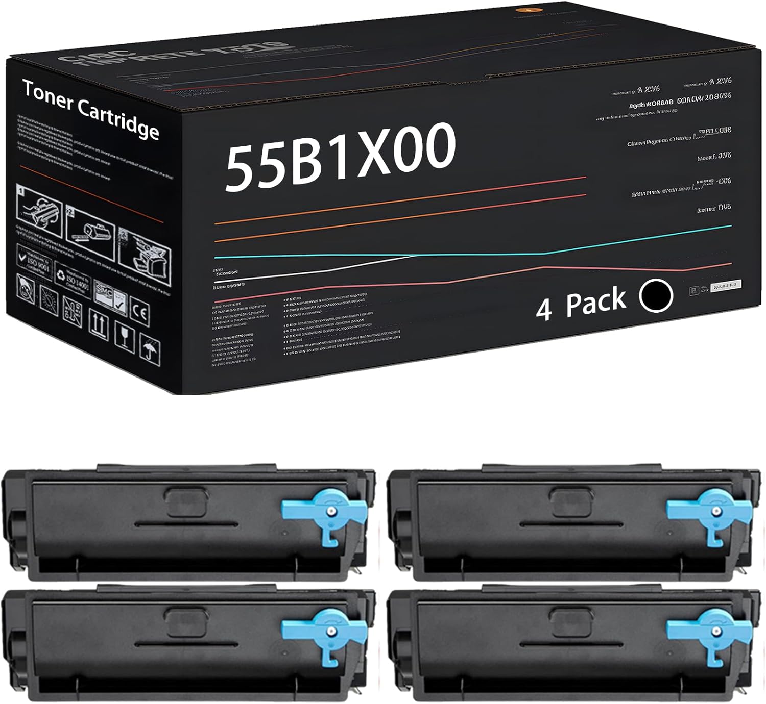 UVUMB Compatible with Lexmark 55B1X00 Toner Cartridge Work for Lexmark Ms33ldn MS43ldn MS43ldw MX331adn MX43ladn Printers (4 Pack Black)
