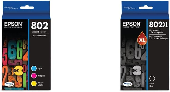 Epson T802520 DURABrite Ultra Color Combo Pack Standard Capacity Cartridge Ink & T802XL120 DURABrite Ultra Black High Capacity Cartridge Ink