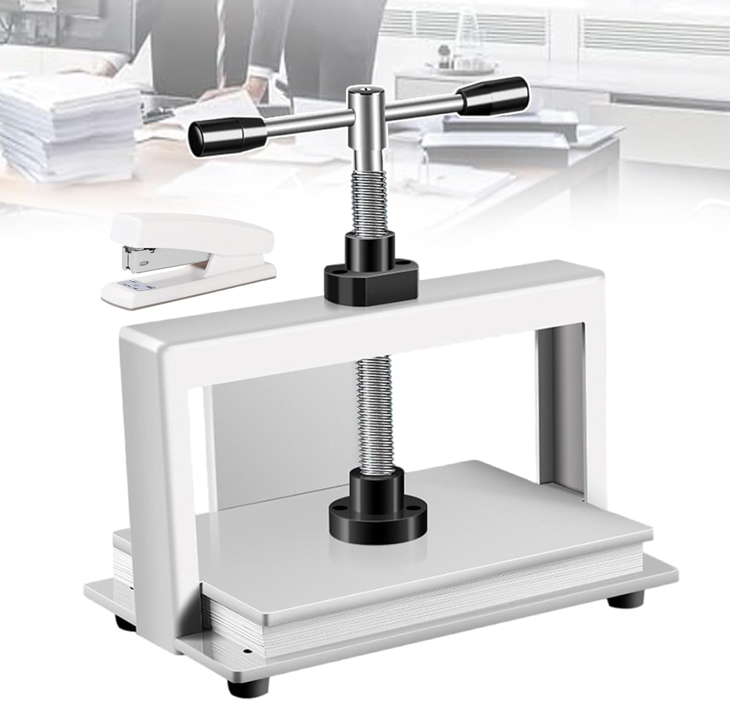 forplubossmmp Manual Book Press Machine, Bookbinding Flattening Machine 350 x 220MM Bill Binding Machine Press For A4 Paper, Invoice, Credential, Stamp, Cloth Flattening (with 1* Stapler)