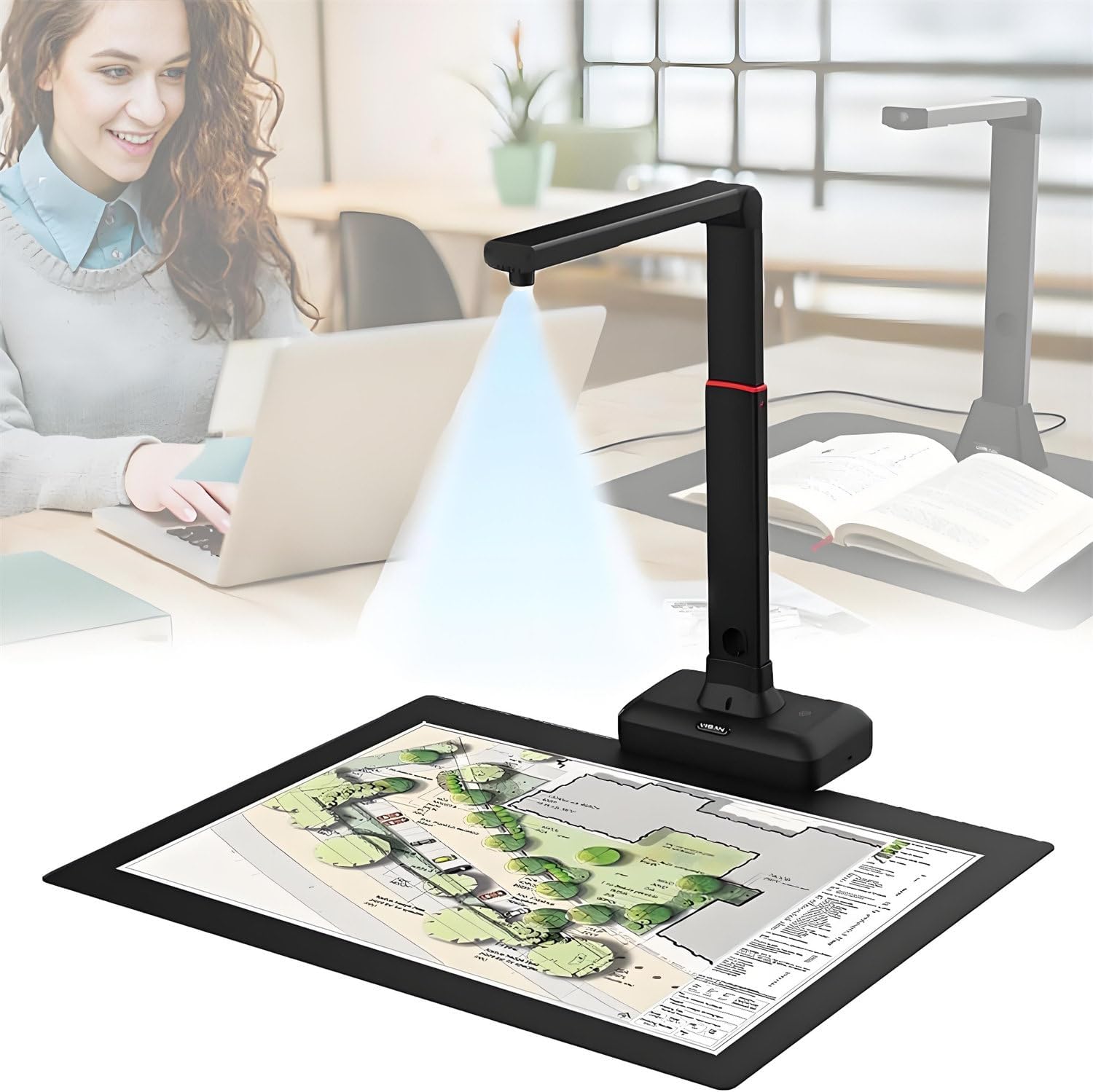 Document Scanner - USB Document Camera with Max Capture Size A2, Large Format Book & Document Scanner, Auto-Flatten & Deskew Tech, Fingerprint Removal Tech, Fast Scan 1.5s/Page, 26MP