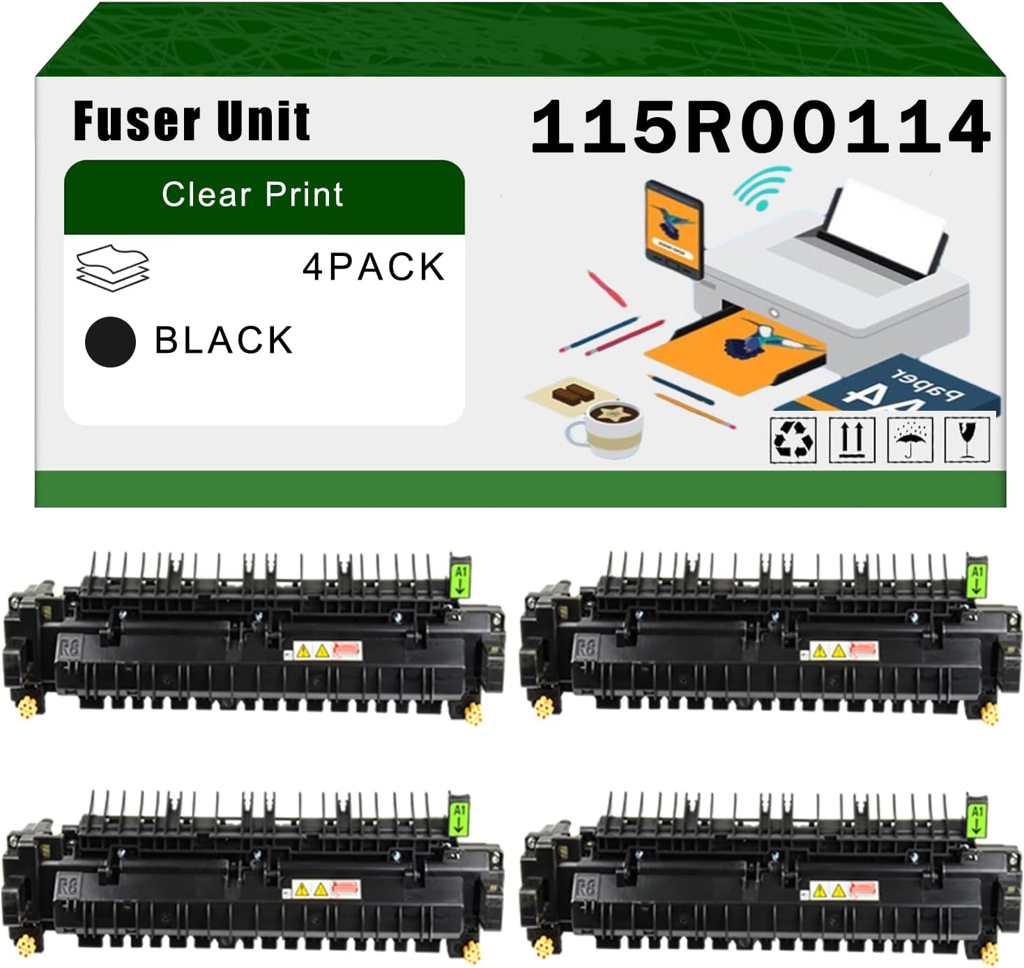 Compatible for Xerox 115R00114(110V) Fuser Unit VersaLink C7020 C7025 C7030 Printers, High Yield 200000 Pages Bright Clear Colors (4 Pack Black)