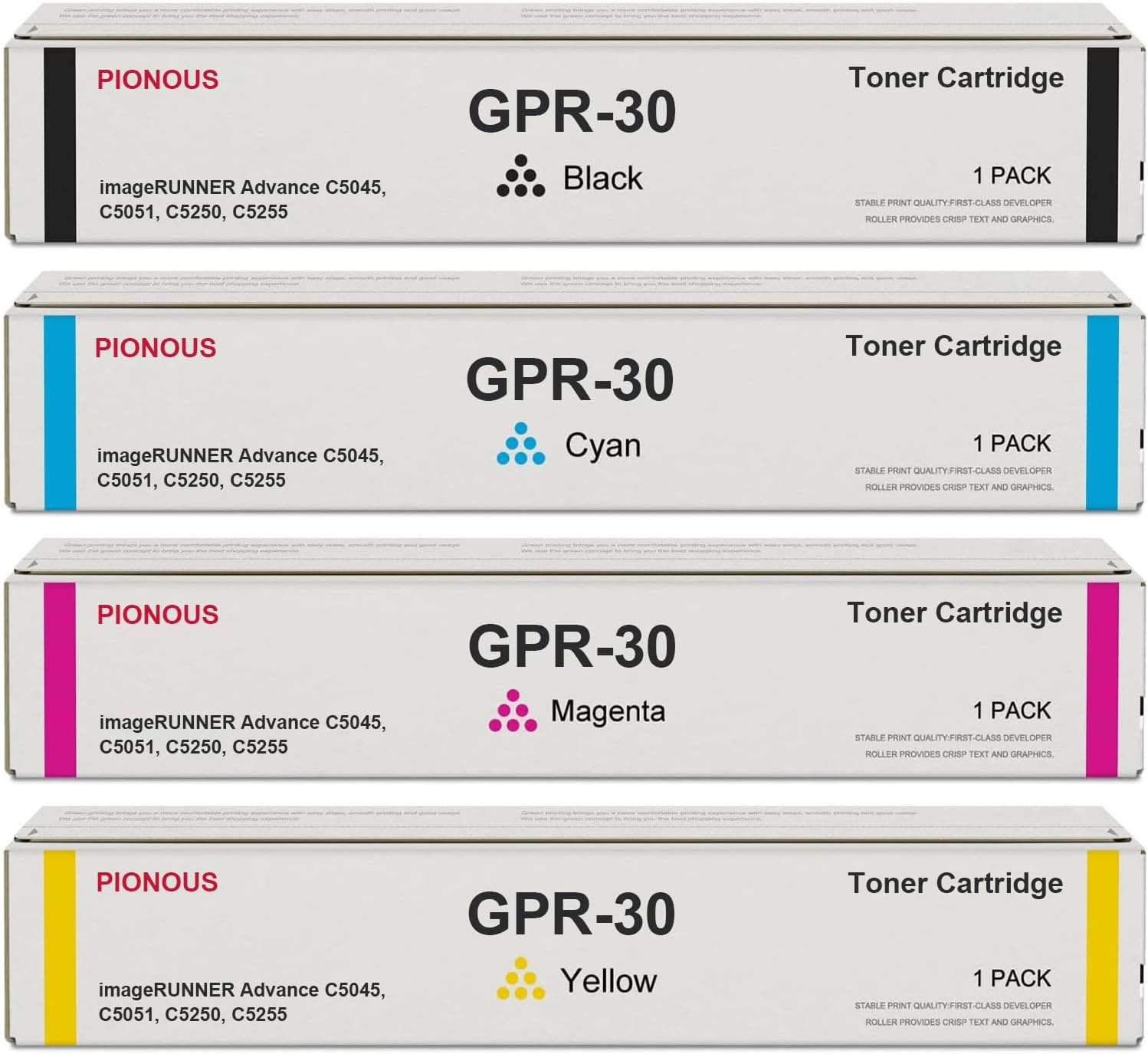 GPR30 GPR-30 Toner Cartridge Set (4-Pack, 1BK+1C+1M+1Y) Compatible GPR 30 Toner Replacement for Canon GPR-30 Toner Cartridge imageRUNNER Advance C5045 C5051 C5250 C5255 Printer