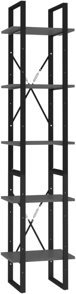 vidaXL Bookshelf Storage Shelf Shelving Unit Gray Engineered Wood/Metal Frame - Modern Freestanding Bookcase/Cabinet for Living Room/Office with 5 Shelves - 2 Cabinets, 27.6
