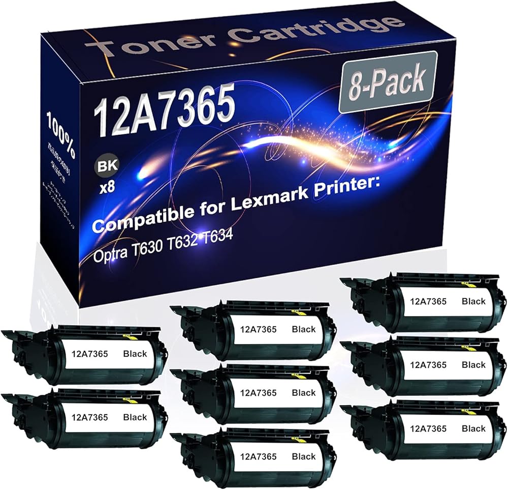 Kolasels 8-Pack (Black) Compatible Optra T630 T632 T634 Laser Printer Cartridge (High Capacity) Replacement for 12A7365 Printer Cartridge