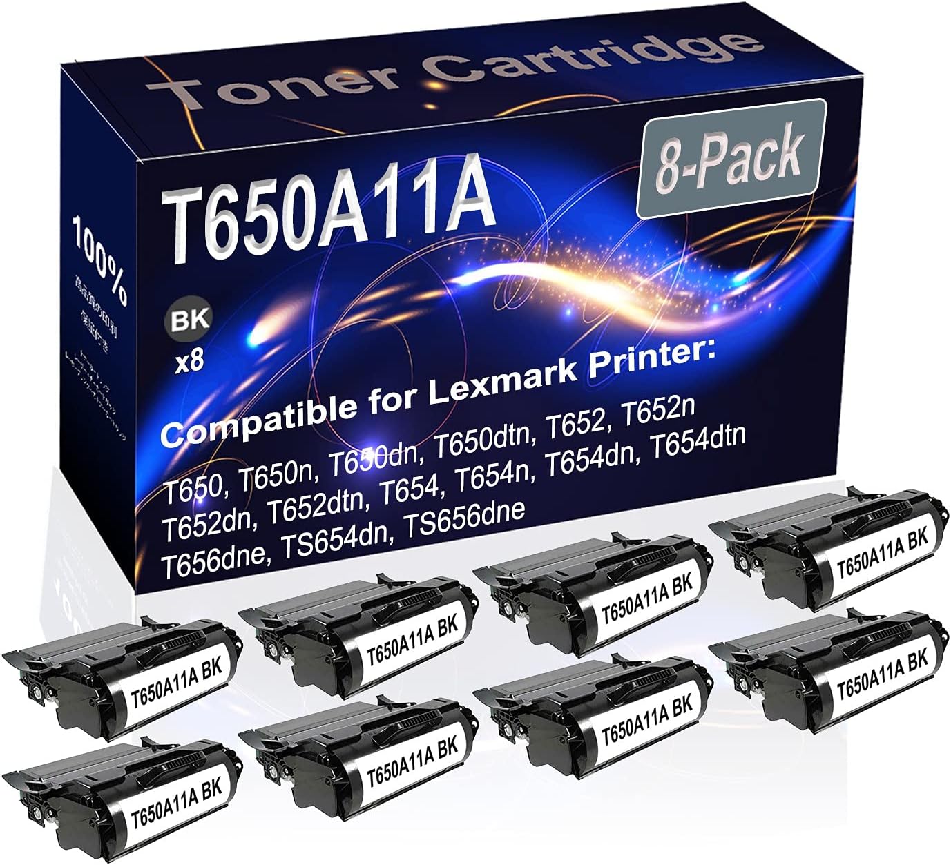 Kolasels 8-Pack (Black) Compatible High Yield T650A11A Printer Cartridge use for T650 T650n T650dn T650dtn T652 T652n Printer