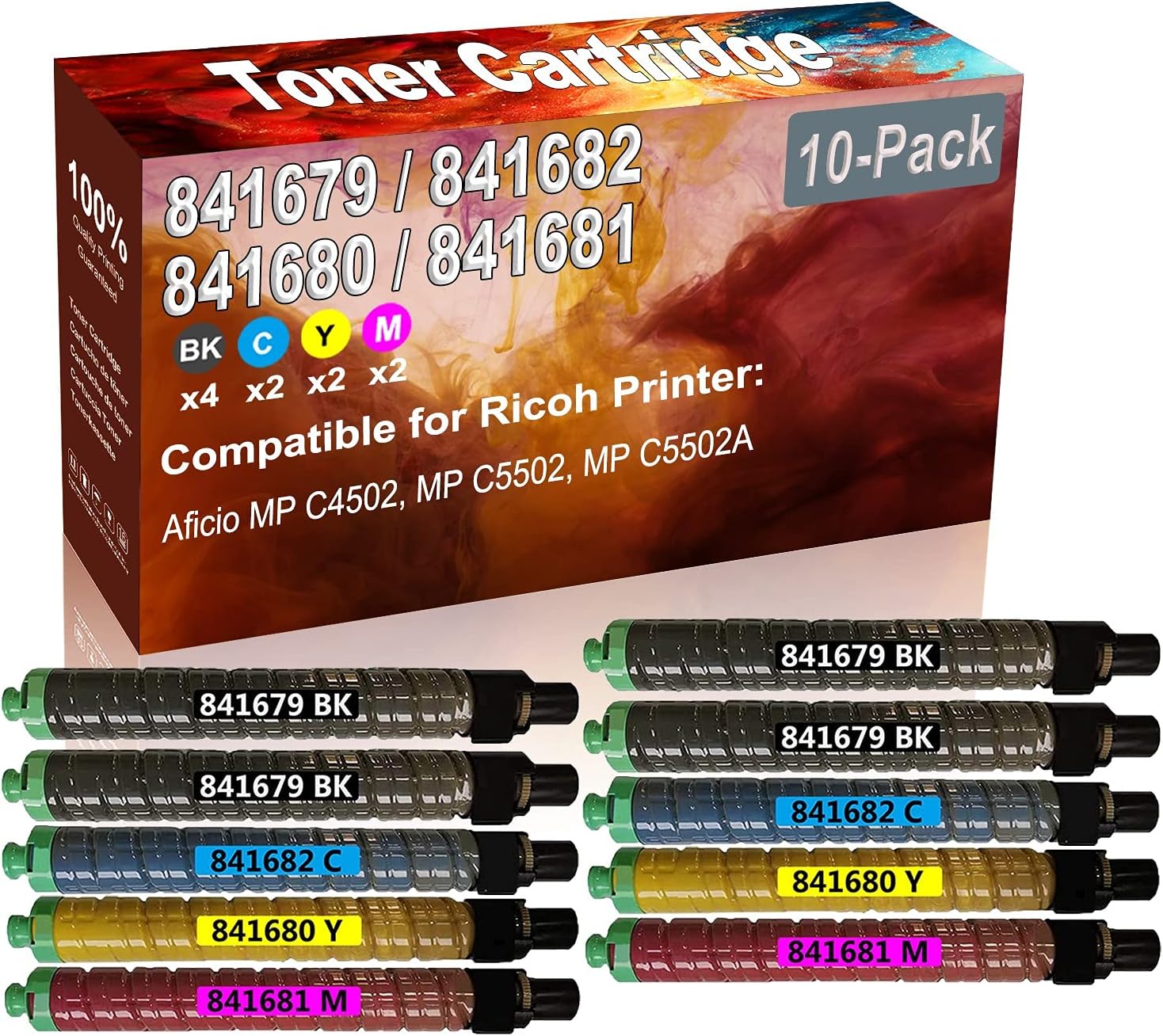 Credibility Store 10-Pack (4BK+2C+2Y+2M) Compatible High Yield 841679 841682 841680 841681 Printer Toner Cartridge use for Ricoh Aficio MP C4502, MP C5502 Printers