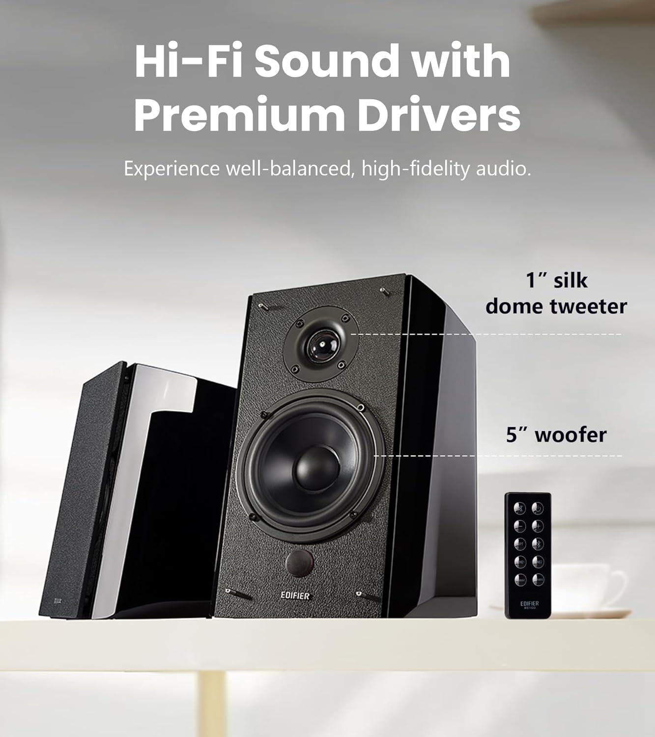 Edifier R2000DB Active Bluetooth Bookshelf Speakers - Optical Input - 2.0 Wireless Near-Field Studio Monitor Speaker - 120 Watts RMS with 53 Large Woofer Black