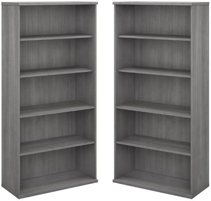 Home Square 5 Shelf Engineered Wood Bookcase Set in Platinum Gray (Set of 2)