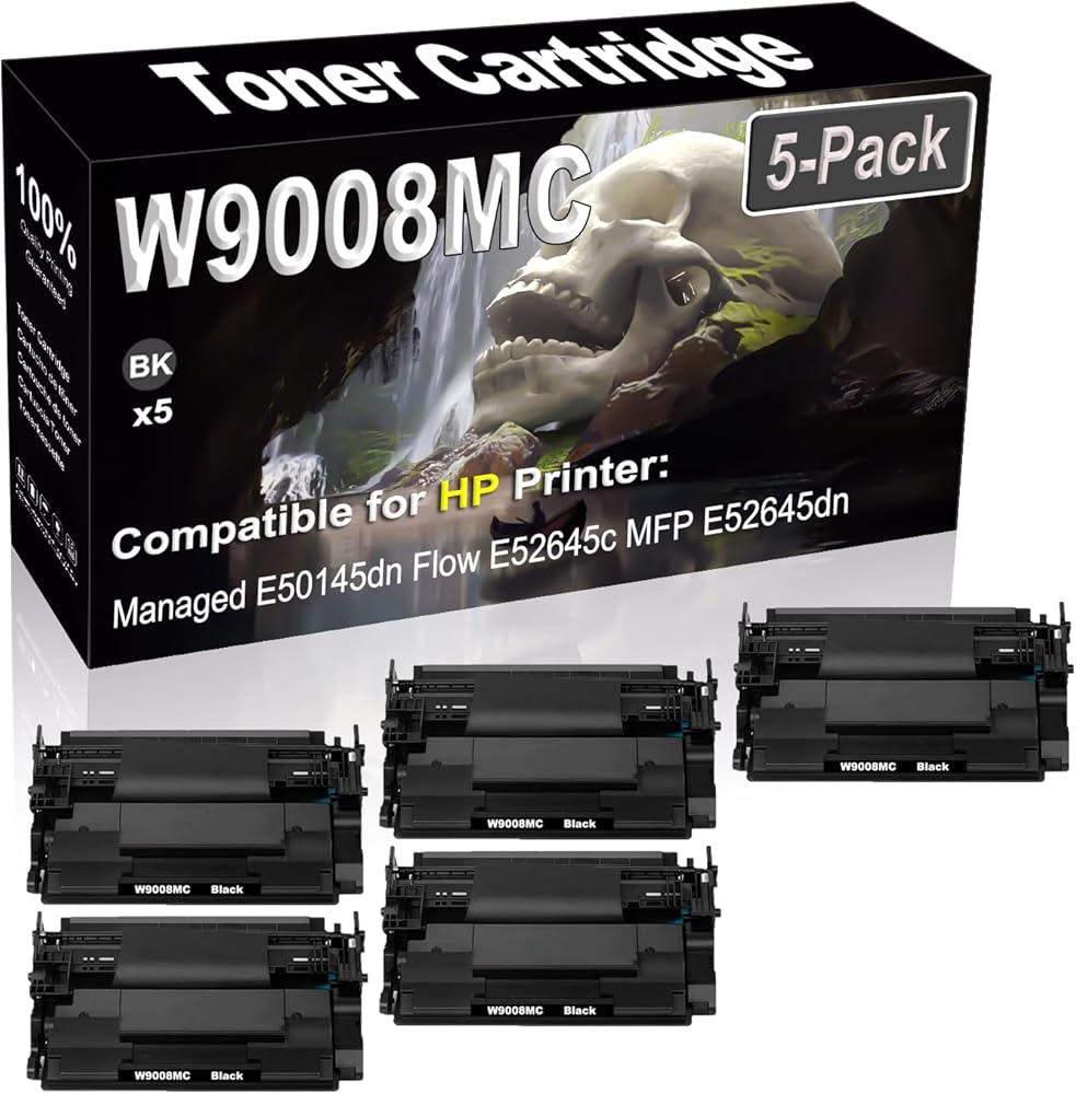 SINIYA 5-Pack Compatible High Capacity W9008 W9008MC Imaging Toner Cartridge use for Managed E50145dn Flow E52645c MFP E52645dn Printer (Black)