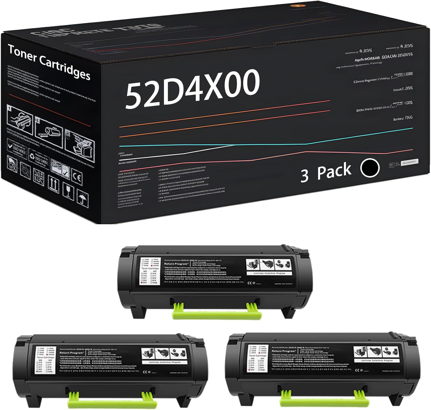 UVUMB 52D4X00 Toner Cartridges Compatible for Lexmark MS812dn MS811dn MS812de MX812dpe MX811dfe MX812dfe MX811dme MX811dpe MX810dpe MX711dhe MX810dfe MX812dme Printers (3 Pack Black)