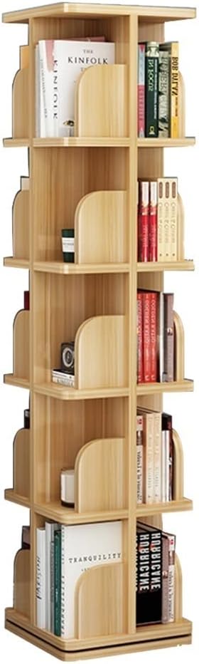 Bookcases Rotating Bookshelf 360° Book Storage Rack Wooden Picture Book Rack Living Room Multi-Layer Shelf Easy to Install Light Walnut (Size : 5 Layers (39 * 162cm))