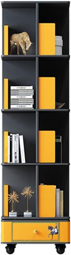 360 Degree Rotation 4-Layer Solid Wood Bookshelf with Drawers and Wheels, Home Office Library School Floor Mounted Bookcase (Color : C, Size : 43x43x152.5cm)