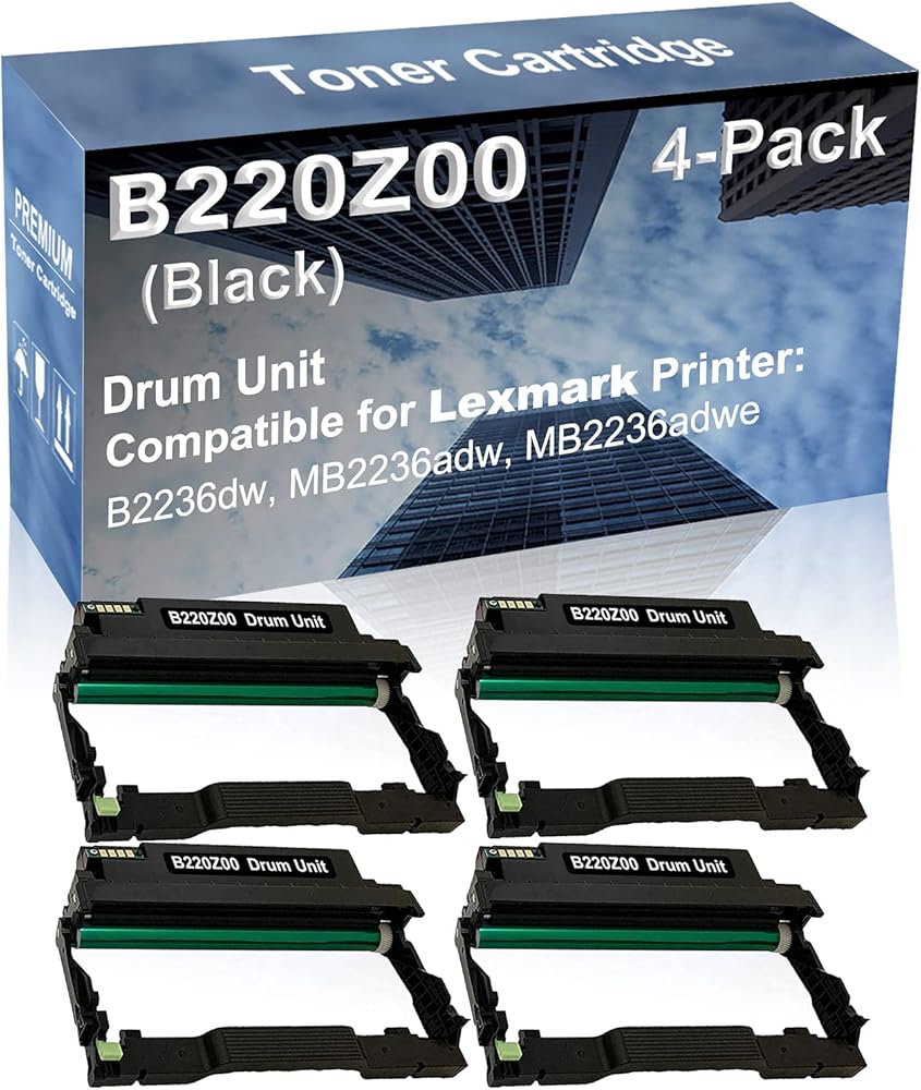 4-Pack Compatible Drum Unit (Black) Replacement for Lexmark B220Z00 Drum Kit use for Lexmark B2236dw, MB2236adw, MB2236adwe Printer