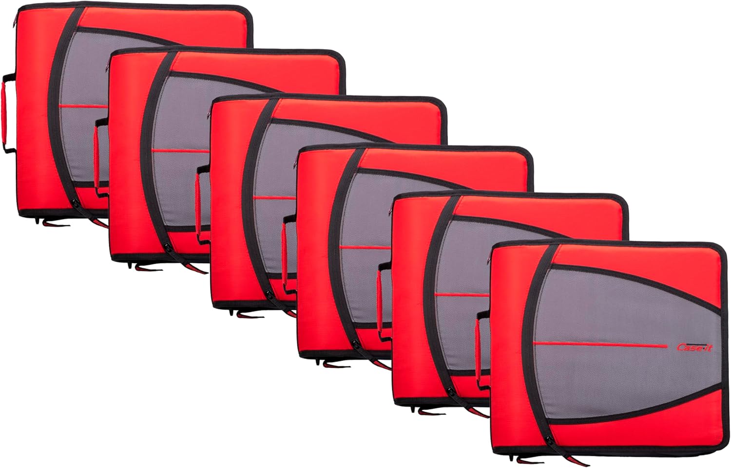 Case-it Mighty Zip Tab School Zipper Binder | 3-Inch O-Rings, 600-Sheet Capacity, 5-Subject Expanding File Folder, Multiple Pockets & Storage Organizer, Shoulder Strap | D-146 Fire Engine Red | 6 Pack