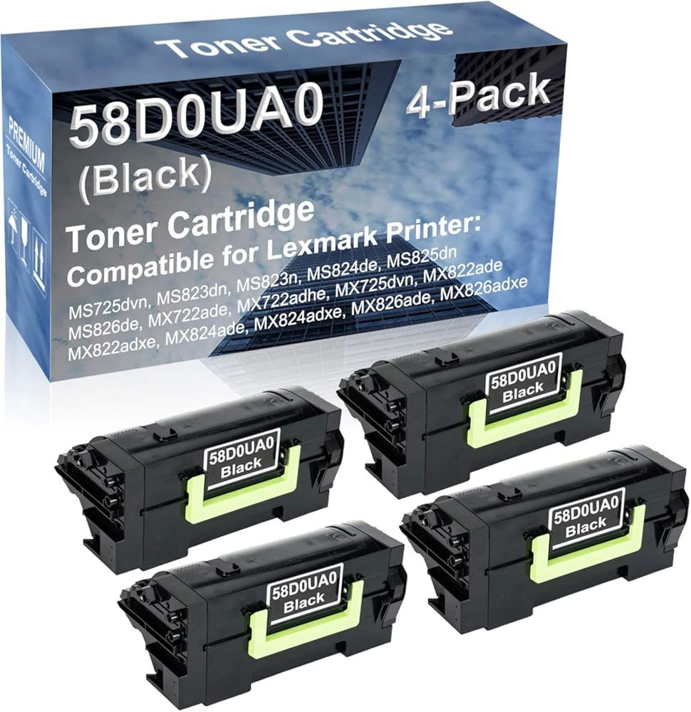 4-Pack Compatible High Capacity 58D0UA0 Toner Cartridge use for MS725dvn MS823dn MS823n MS824de MS825dn Printer (Black)