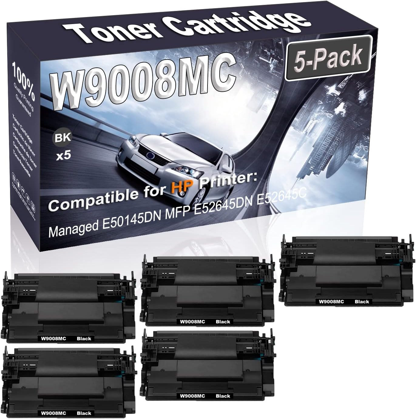5-Pack (Black) Compatible Managed E50145DN MFP E52645DN E52645C Laser Printer Cartridge (High Capacity) Replacement for HP W9008 W9008MC Printer Cartridge