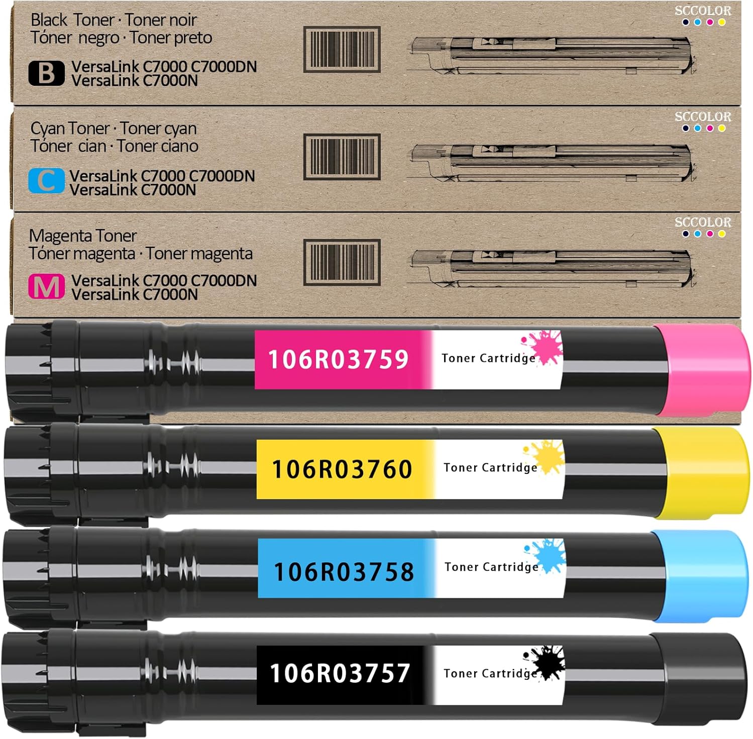 VersaLink C7000 Toner Cartridges High Capacity Compatible with Xerox 106R03757 106R03758 106R03759 106R03760 Replacement for Xerox VersaLink C7000 C7000DN C7000N Printer(Black Cyan Yellow Magenta)