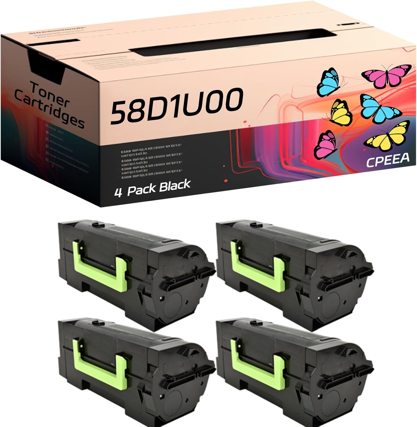 Compatible for Lexmark 58D1U00 Toner Cartridges Work for Lexmark MX822ade MX822adxe MX826ade MX826adxe Printers, with Chip, High Yield 56000 Pages, Clear Printing (4 Pack Black)