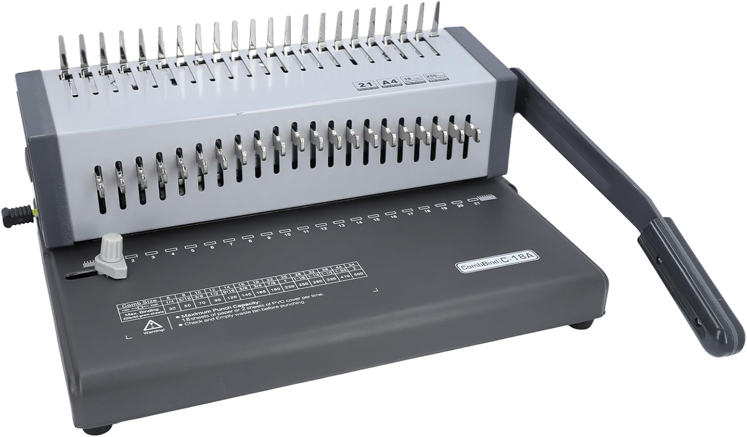 Jauarta Comb Binding Machine with Handle 21 Holes Book for A4 A5 Letter Size 250 Sheets Bind 18 Sheets 80g Punch Capacity