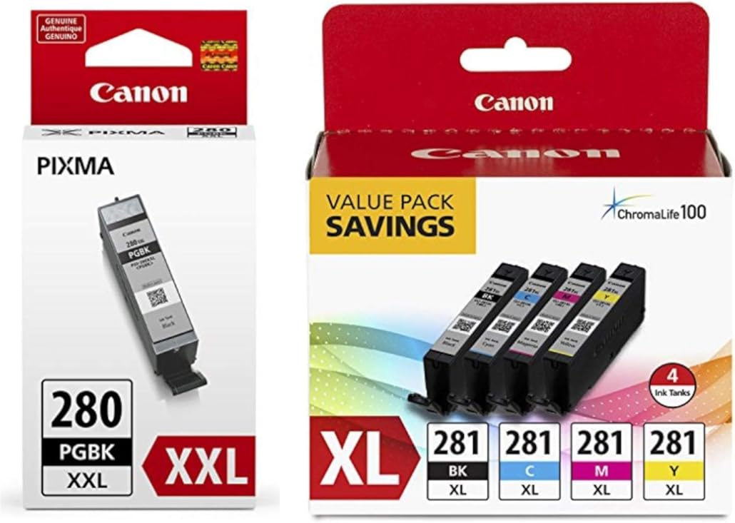 Canon CLI-281 XL BKCMY 4-Color Ink Tank Value Pack (2037C005) PGI-280 XXL Pigment Black Ink Tank (1967C001)