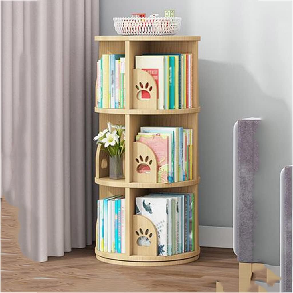 JKSVTF Bookcase Rotating Bookshelf Open Shelves Display Freestanding Bookcase Room/Office/ 3 Tier Multifunctional Storage Rack